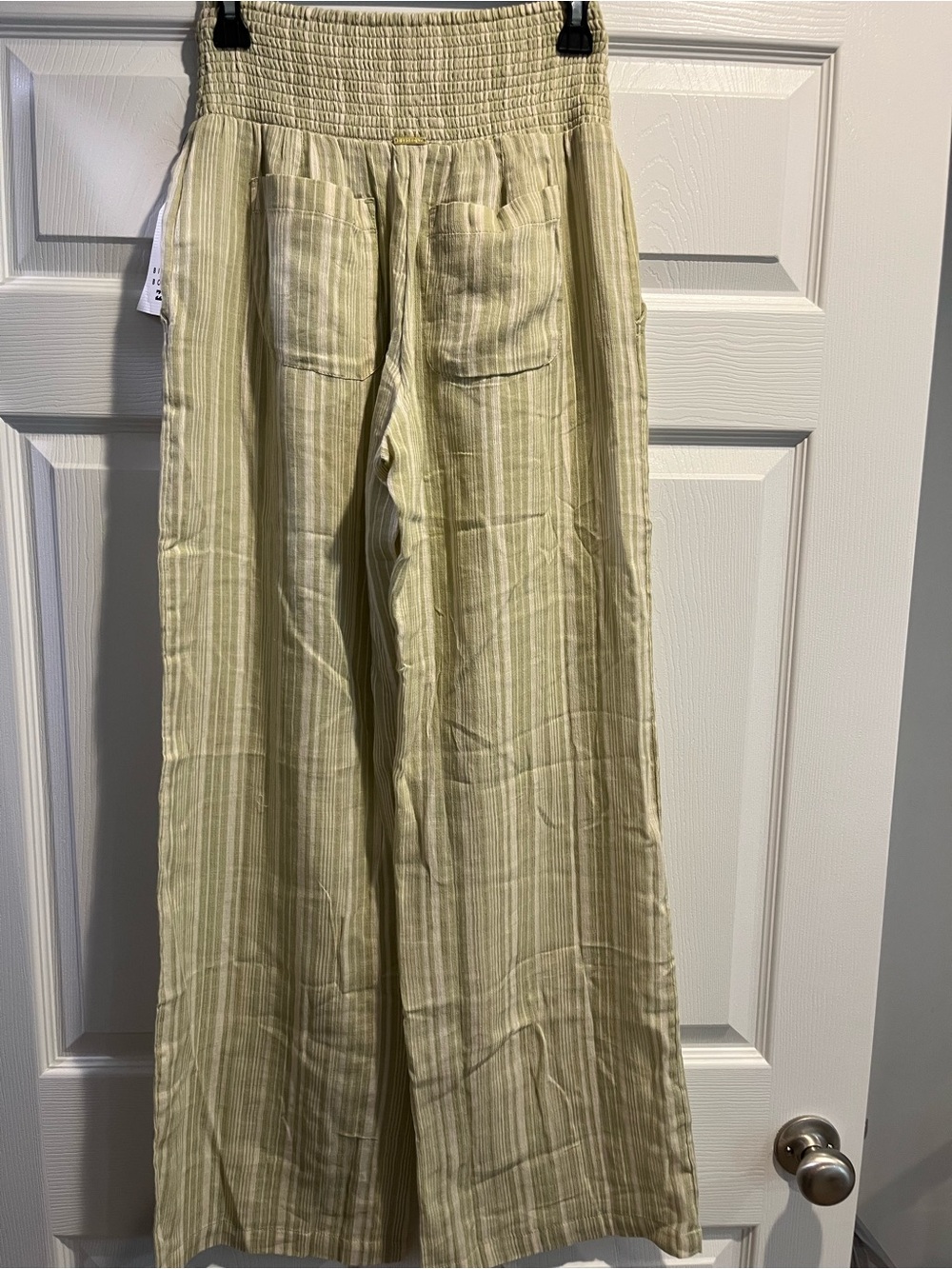 Roxy Wide Leg Stripe Pants in Light Green and Cream